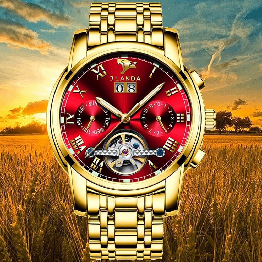 Luxury Men's Automatic Mechanical Watch Self-Winding Automatic Mechanical Movement Stainless Steel Gold Wrist Watch for Men