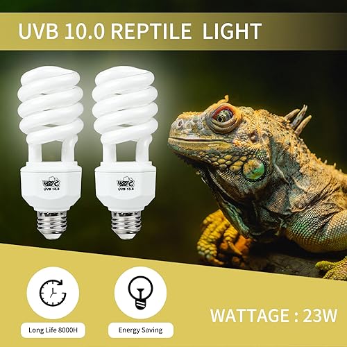 Miniatura 3 de LUCKY HERP Paquete de 2 luces UVA UVB para reptiles, 23 W 10.0 UVB para reptiles del desierto, lámpara fluorescente compacta de terrario, bombilla