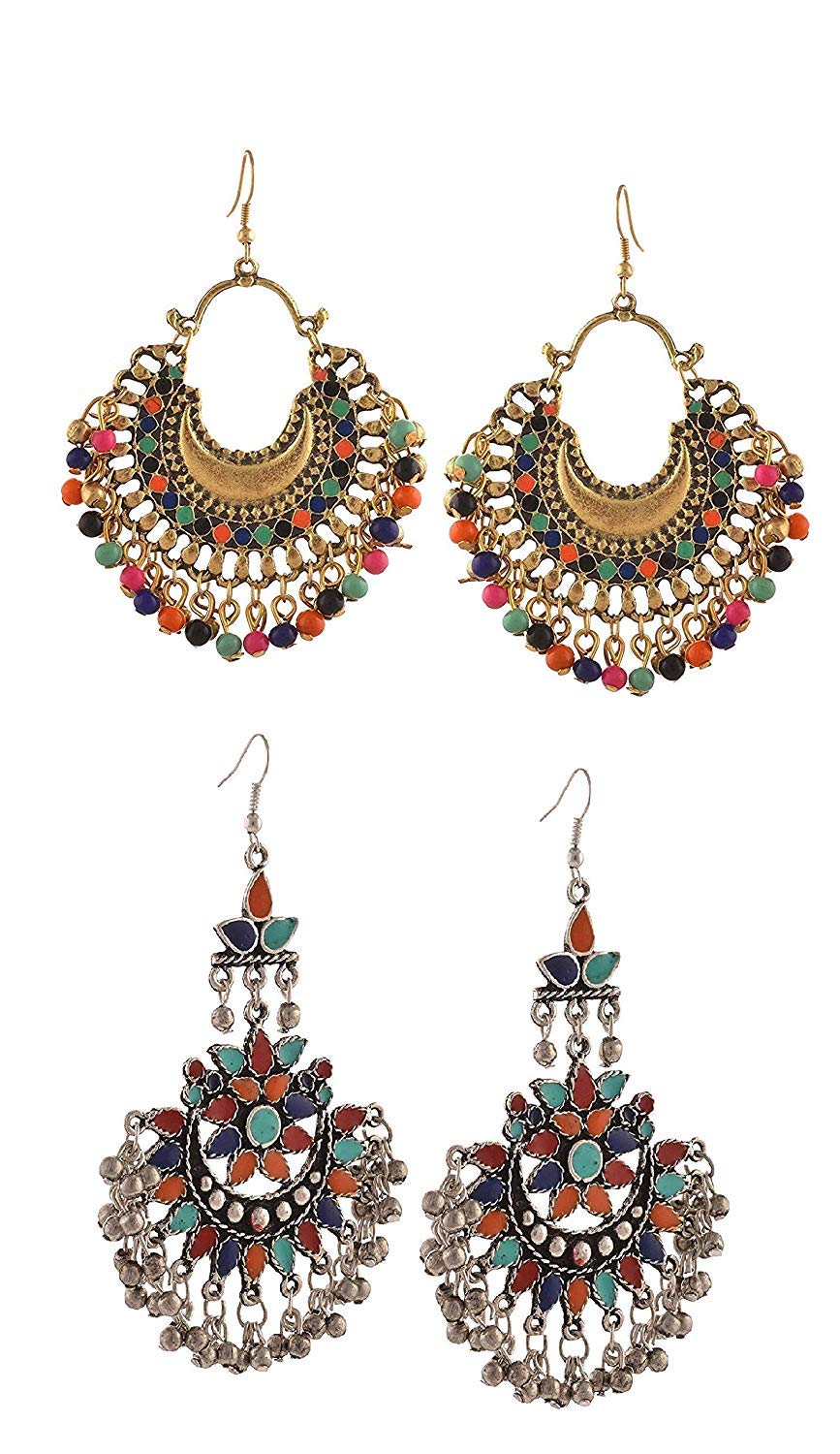 Tiaraz Fashion German Silver Beaded Chandbali Hook Earrings Jewellery for Women (Combo of 2) (B07P3Y9Y2K) Amazon Price History, Amazon Price Tracker