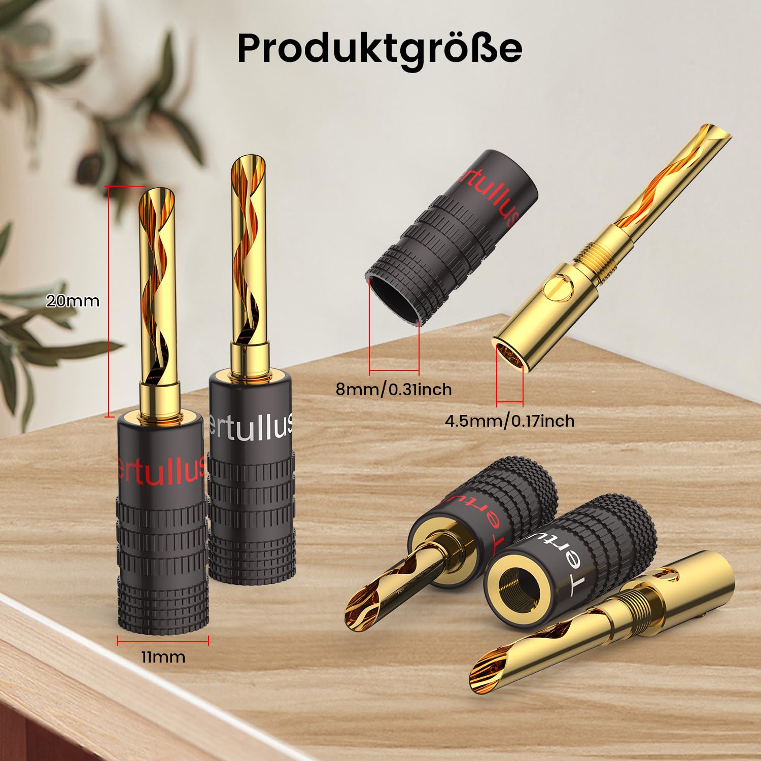 Tertullus 8 connettori a banana BFA 4 mm placcati oro a vite per altoparlante