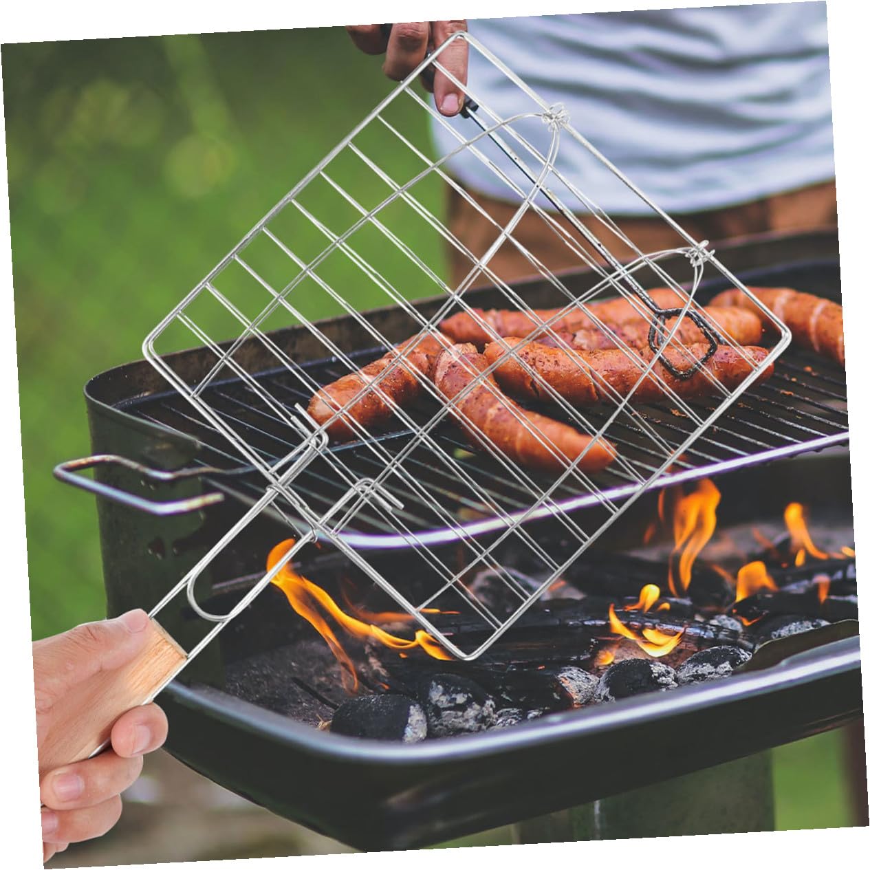 Confezione da 2 cestelli per Barbecue con Manico - Reti Leggere per Cucinare Pesce e bistecche per Campeggio all'aperto, Picnic, grigliate, Utensili Portatili per Barbecue Facili da Usare