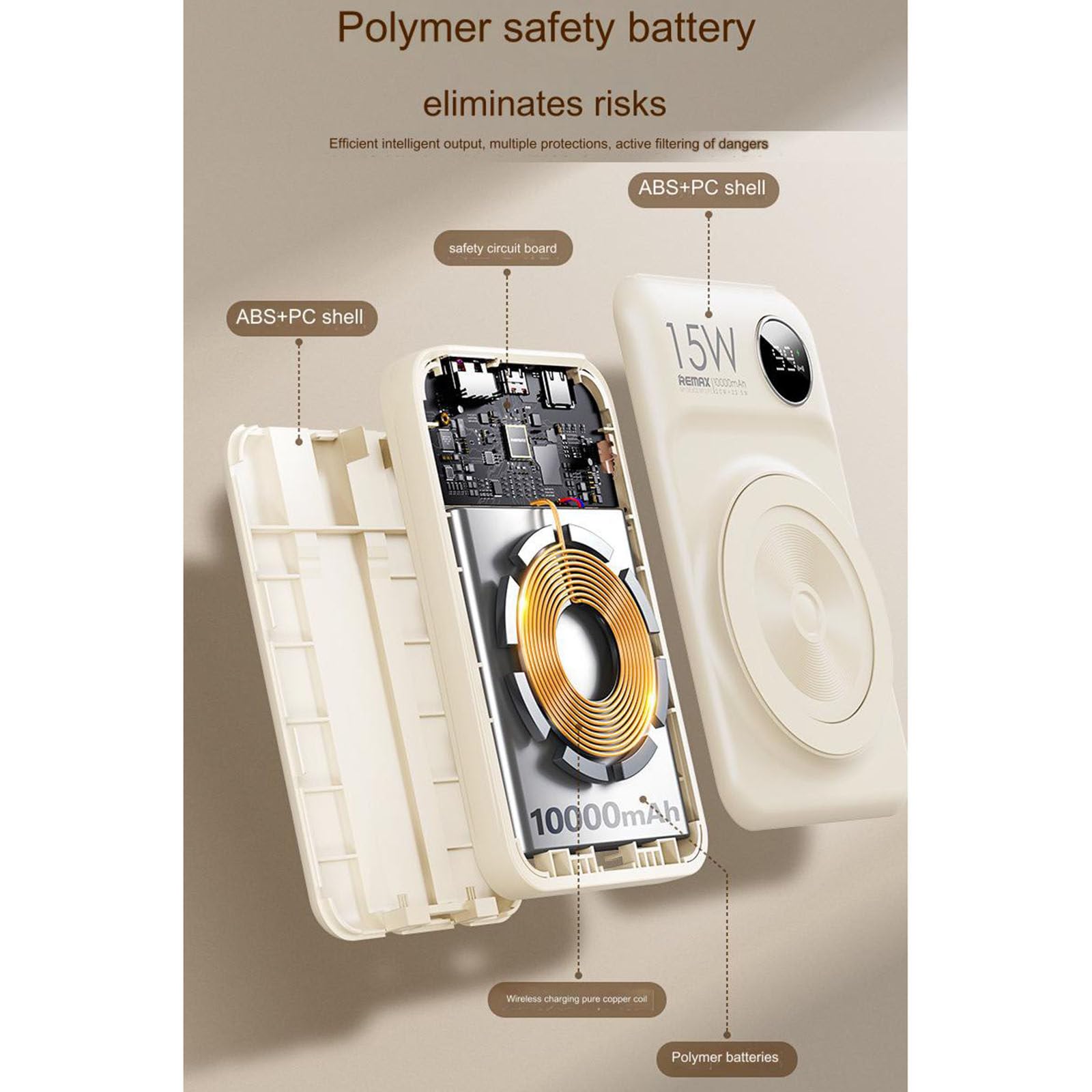 Batterie externe 10000Mah 20W + 22.5W, charge rapide, fil intégré, charge magnétique sans fil, Protection de sécurité Multiple, alimentation électrique Mobile,D