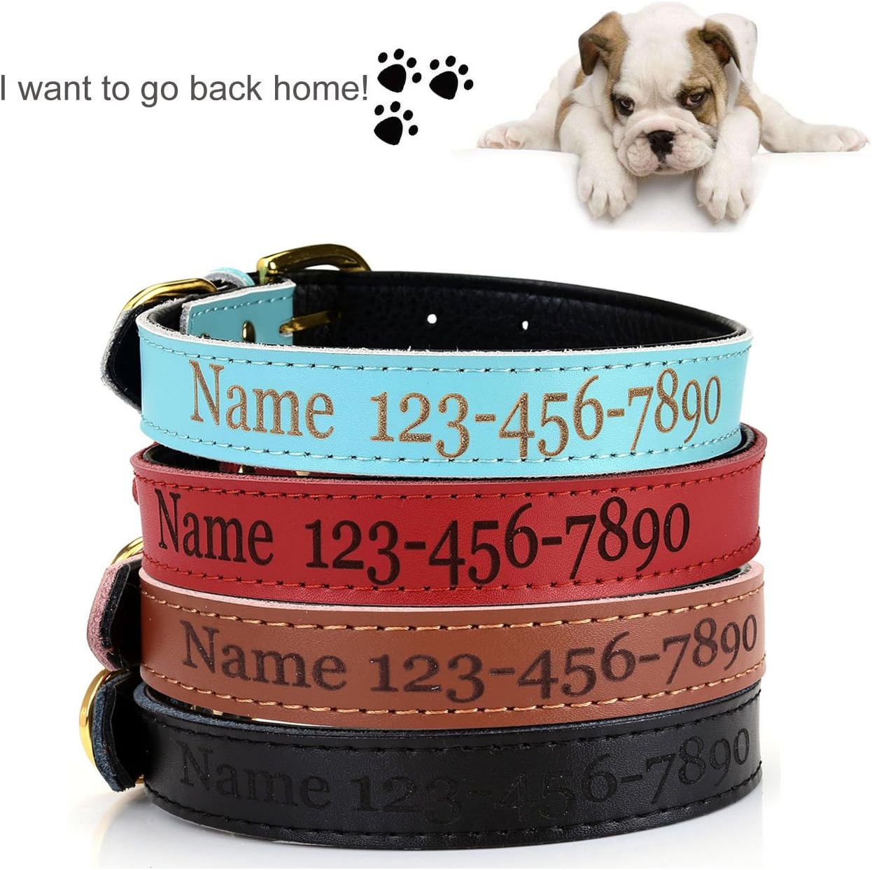 CozyCabin Personalized Dog ID Collar, Leather Pet Collars Custom Engraving with Pet Name & Phone Number - Adjustable Dog Collar for…