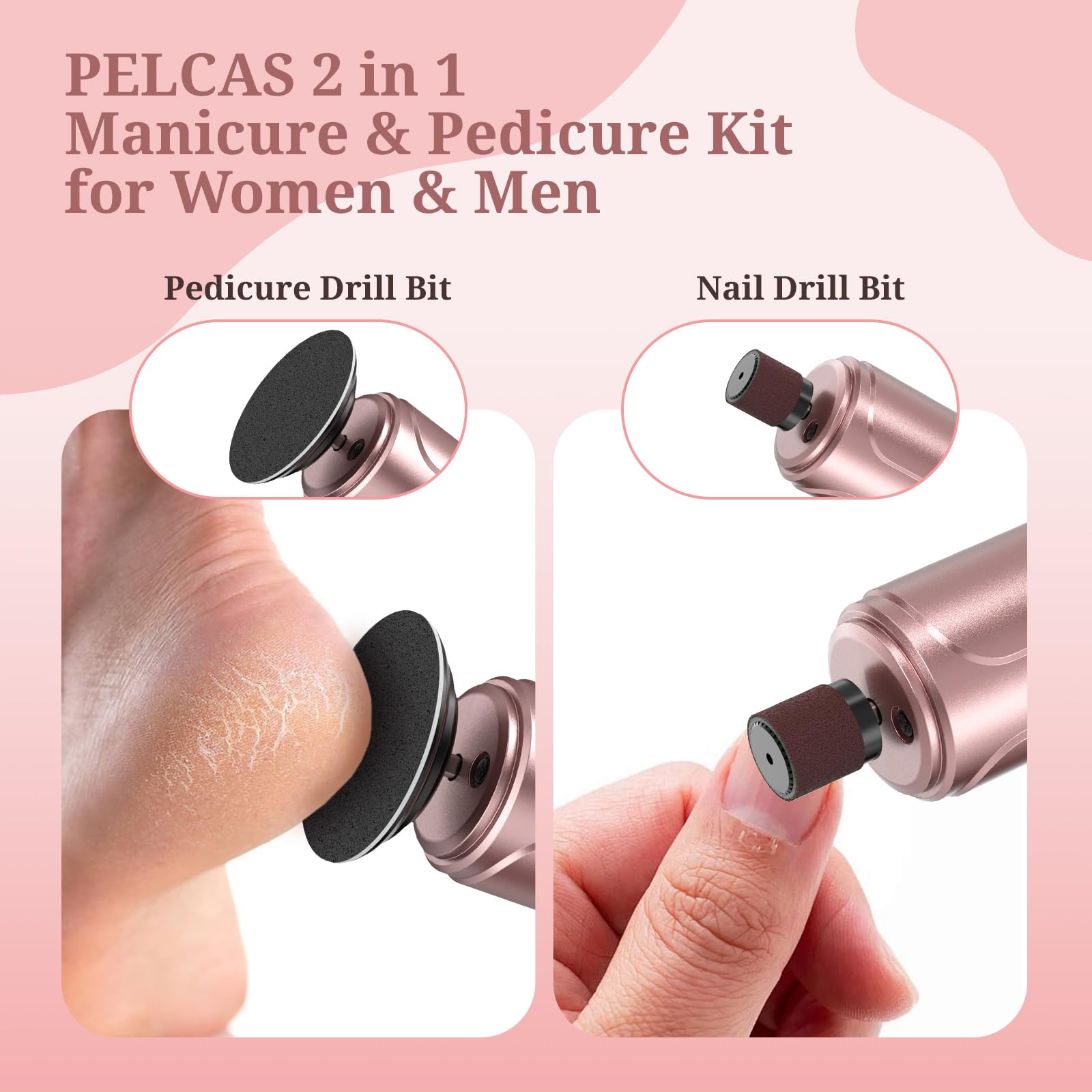 PELCAS Electric Foot Callus Remover 2-in-1 Pedicure and Nail Care Kit