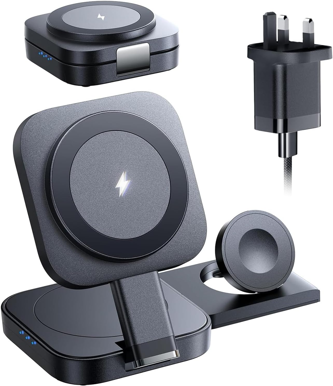 LISEN 3 in 1 Wireless Charging Station - Magsafe Charger Stand for iPhone, Apple Watch & AirPods
