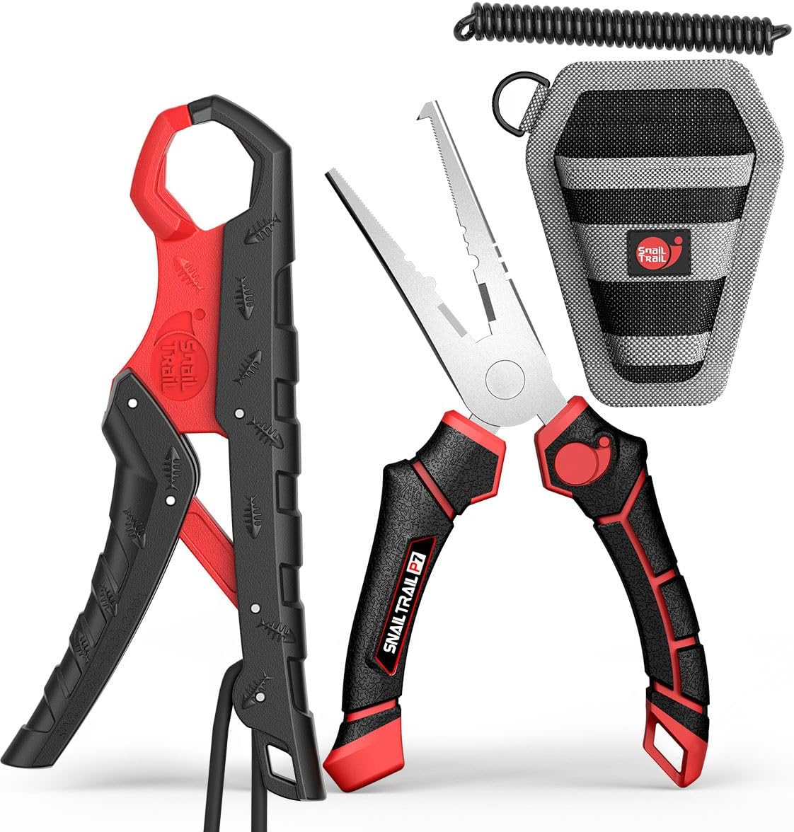7.5" Floating Fish Gripper & 7" Fishing Pliers Kit | Fishing Grabber, Catfish Mouth Pliers, Caught Bass Holder, Saltwater Lip Grip Tool with Lanyard, Hook Remover with Sheath