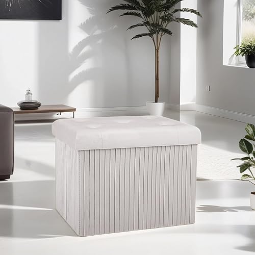 Vigamimn Taburete otomano pequeño con reposapiés, taburetes de pie cortos, taburete otomano plegable de terciopelo, otomana de almacenamiento, 17 x