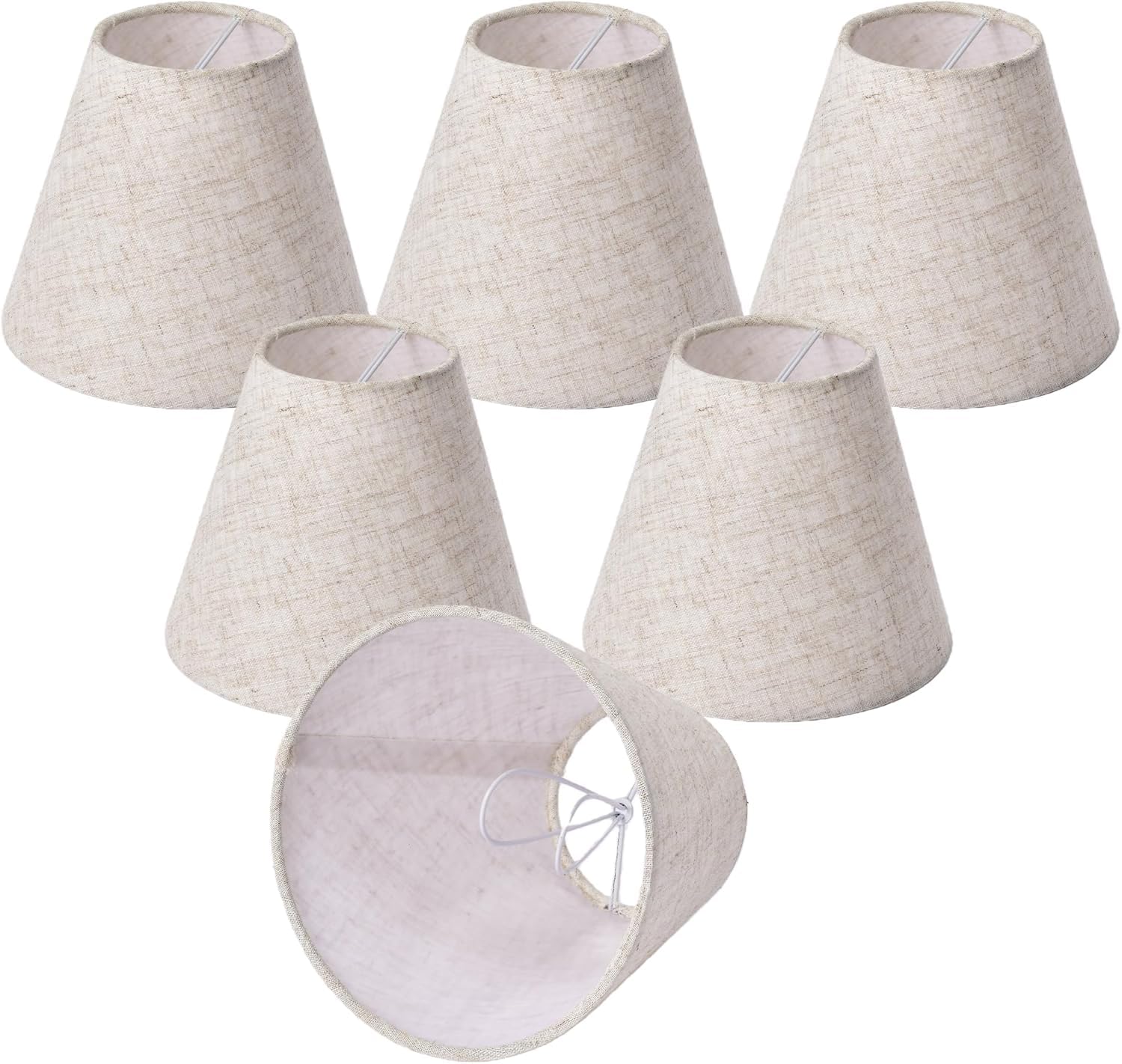 Clip On Lamp Shades Set of 6,Slub Textured Fabric Small Empire Shades for E14 Candle Bulbs–Light Covers for Chandeliers, Wall Sconces, Table Lamps