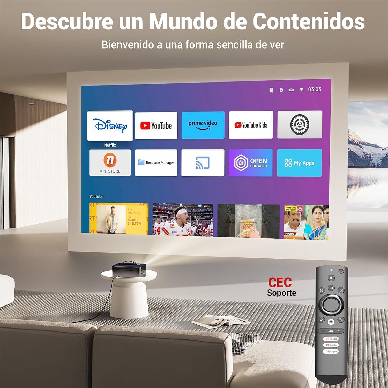 VEGOOS YG381 Projector remote control with dedicated buttons for Netflix, YouTube, and Prime Video.