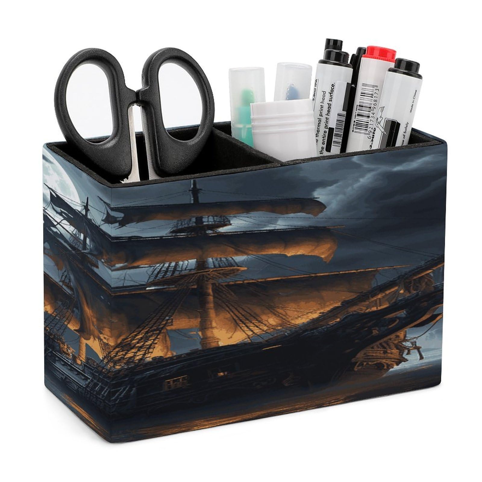 Porte-stylos en cuir porte-stylo de bureau voilier pirate pleine lune