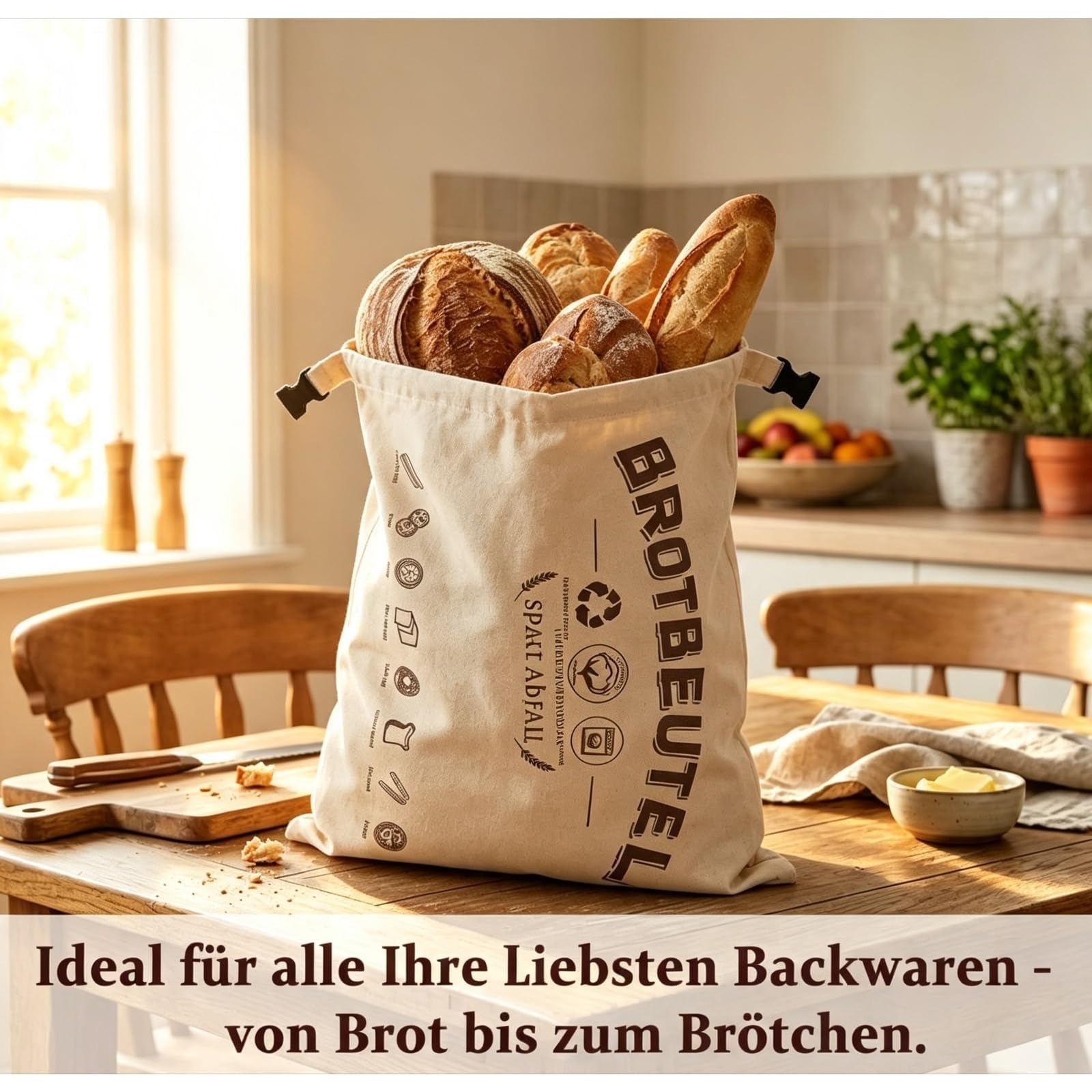 Bienenwachsbeutel, Wiederverwendbare Brotbeutel Aus Baumwolle, Zur Frischhaltung Von Brot Und Backwaren (Weiß,2pcs)