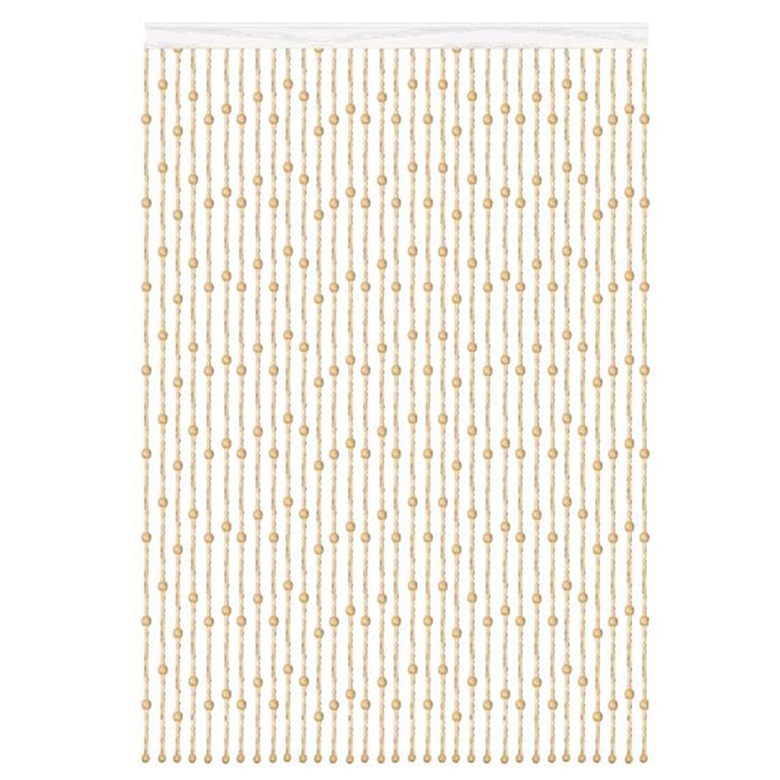 Rideau de séparation 65 brins en perles de bois 130 cm pour décoration rétro