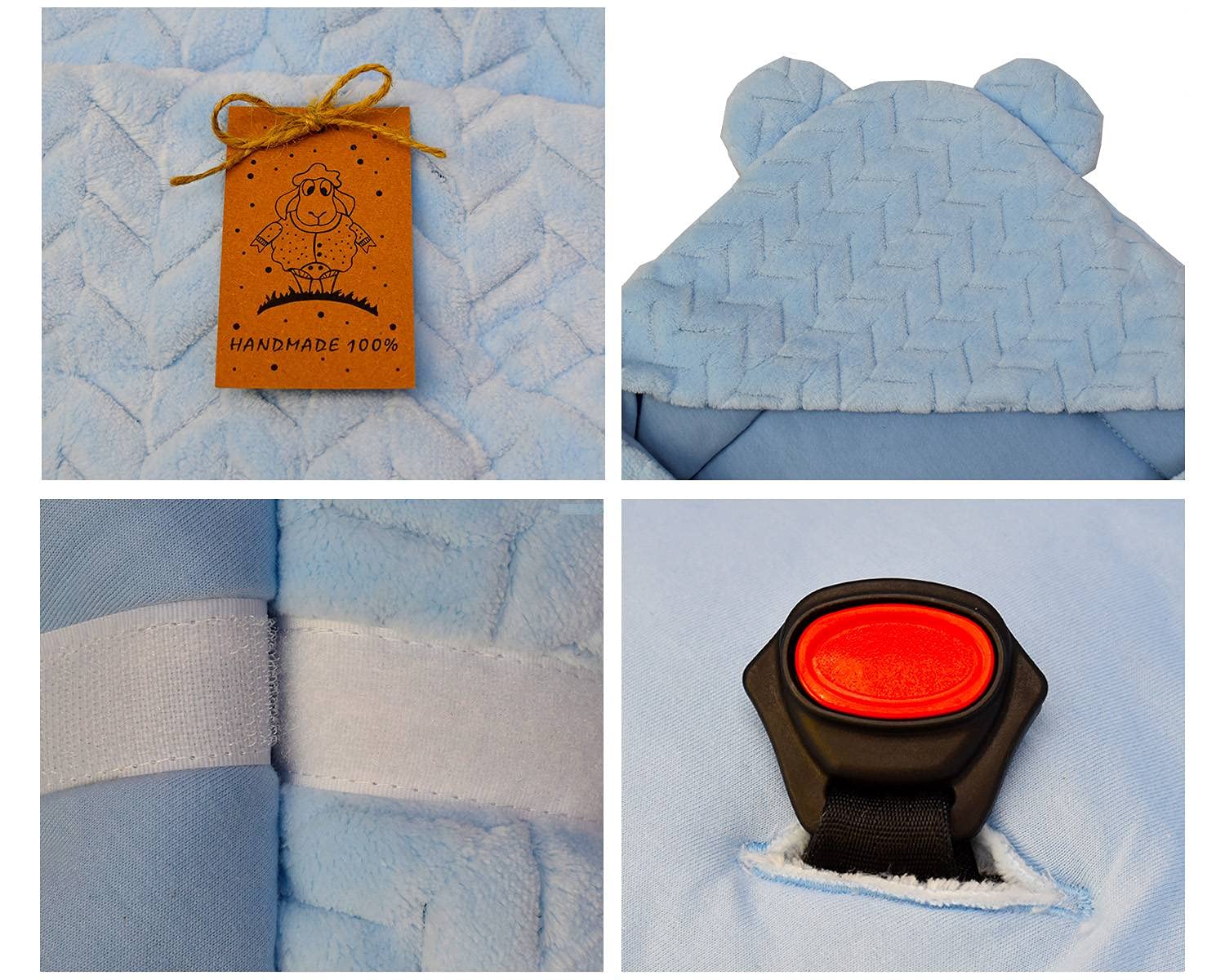 Bo Manta para portabebés, cochecito y asientos infantiles, Manta Niños, para recién nacidos en tamaño ideal 80 x 80 cm, con capucha y cierre de velcro para invierno y verano