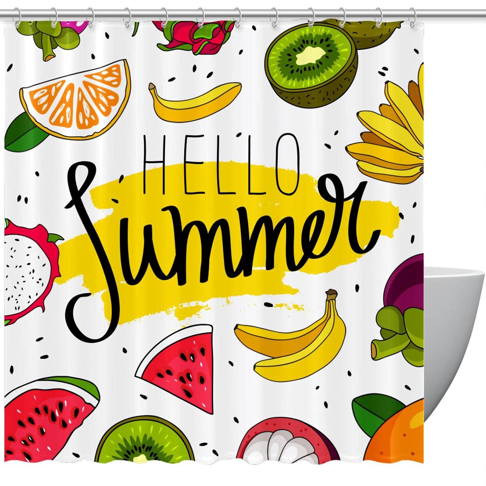 Rideau de douche Hello Summer Fruits imperméable pour salle de bain lavable 152x183cm