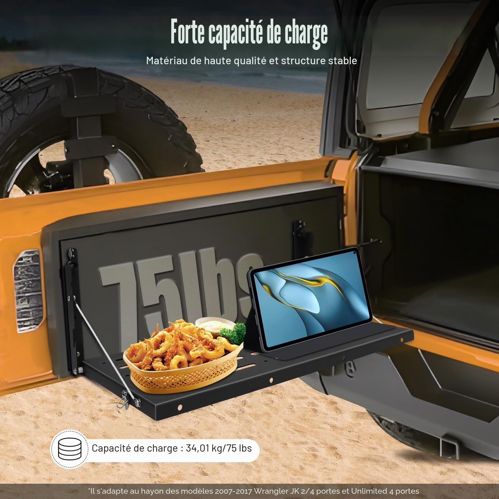 Table pliante pour hayon de hayon - Pour Jeep Wrangler JK - En métal