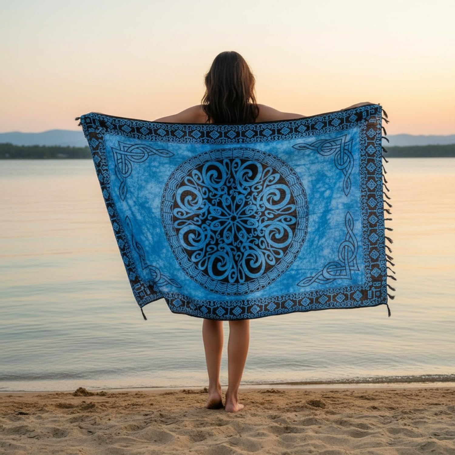 Guru-Shop, Pareo z Bali, wisząca na ścianie, spódnica portmonetkowa, sarong, celtycki Jean, niebieski, syntetyczny, rozmiar odzieży: jeden rozmiar, 160 x 100 cm, ściany i ręczniki plażowe