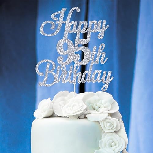 Miniatura 5 de Decoración para tartas de cumpleaños 95 con purpurina plateada, decoración de cumpleaños de 95 años, decoración de cumpleaños de 95 años, decoración