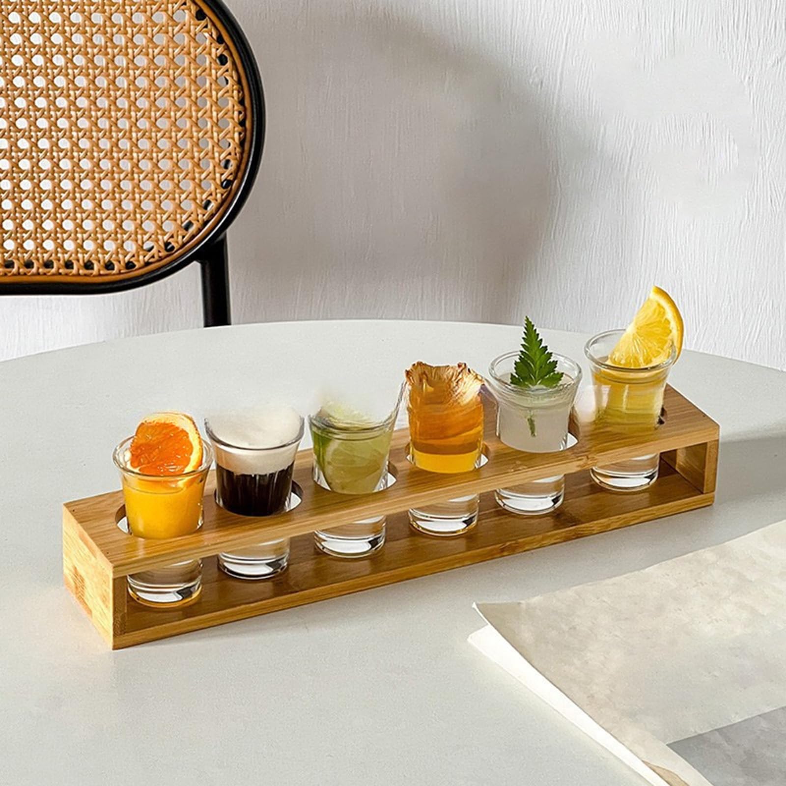 Schnapsgläser aus Glas für Wodka, Whiskey, Tequila, Espresso, Spirituosen, Liköre (Holz, 6 Stück)