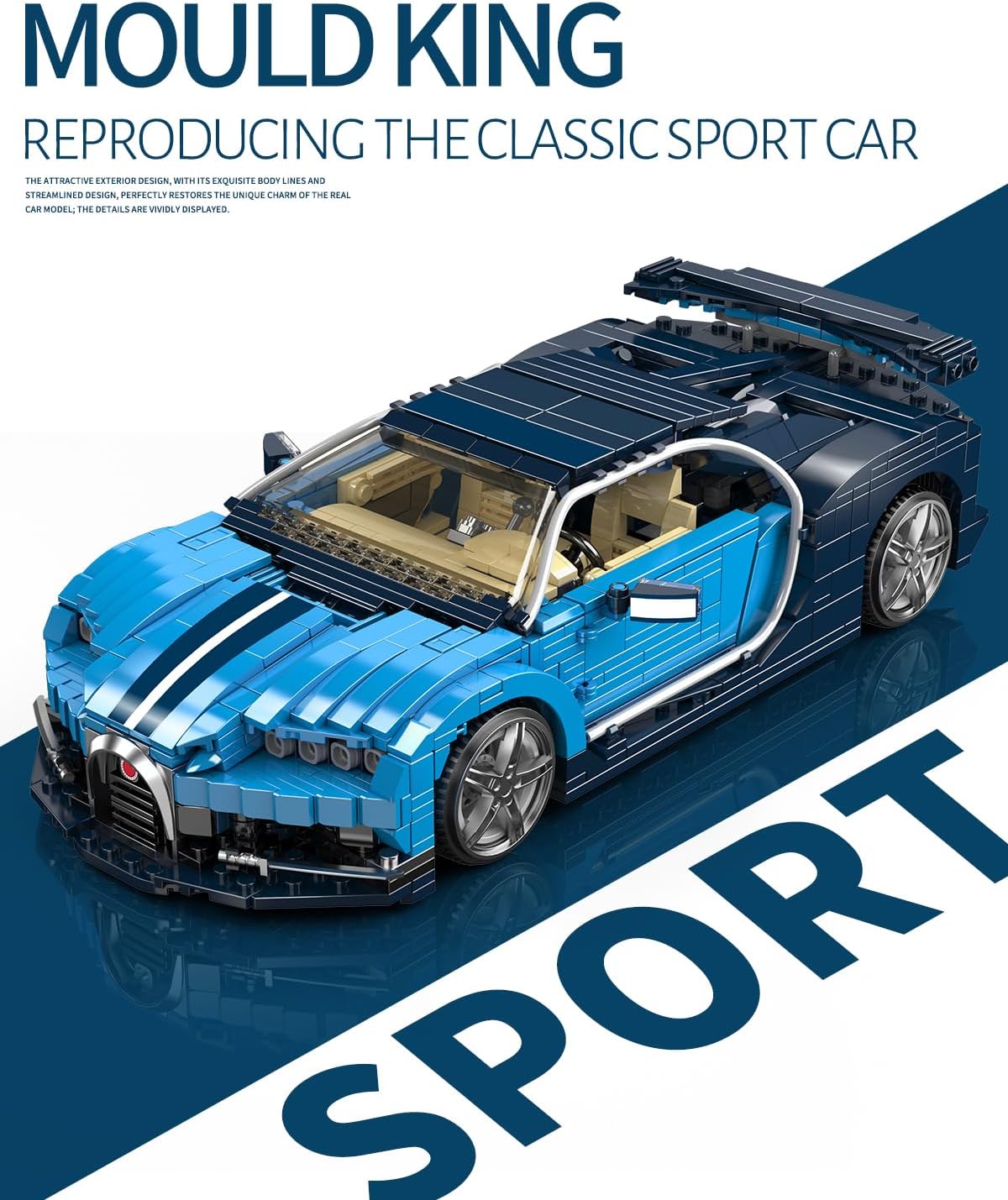 Mould King 10111 Sports Car Building Kits, Scale Model Race Car for Adults, Classic Super Cars Display Model, Collectible Set for Adults to Build, Gift Toys for Teen (1222 PCS)