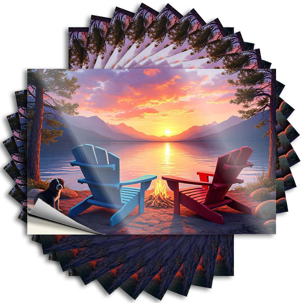 Fzfn Colour Sticker Custom Life Case Two Chairs By The Lake At Sunset - No Residue Decals For Adults(12X18cm)
