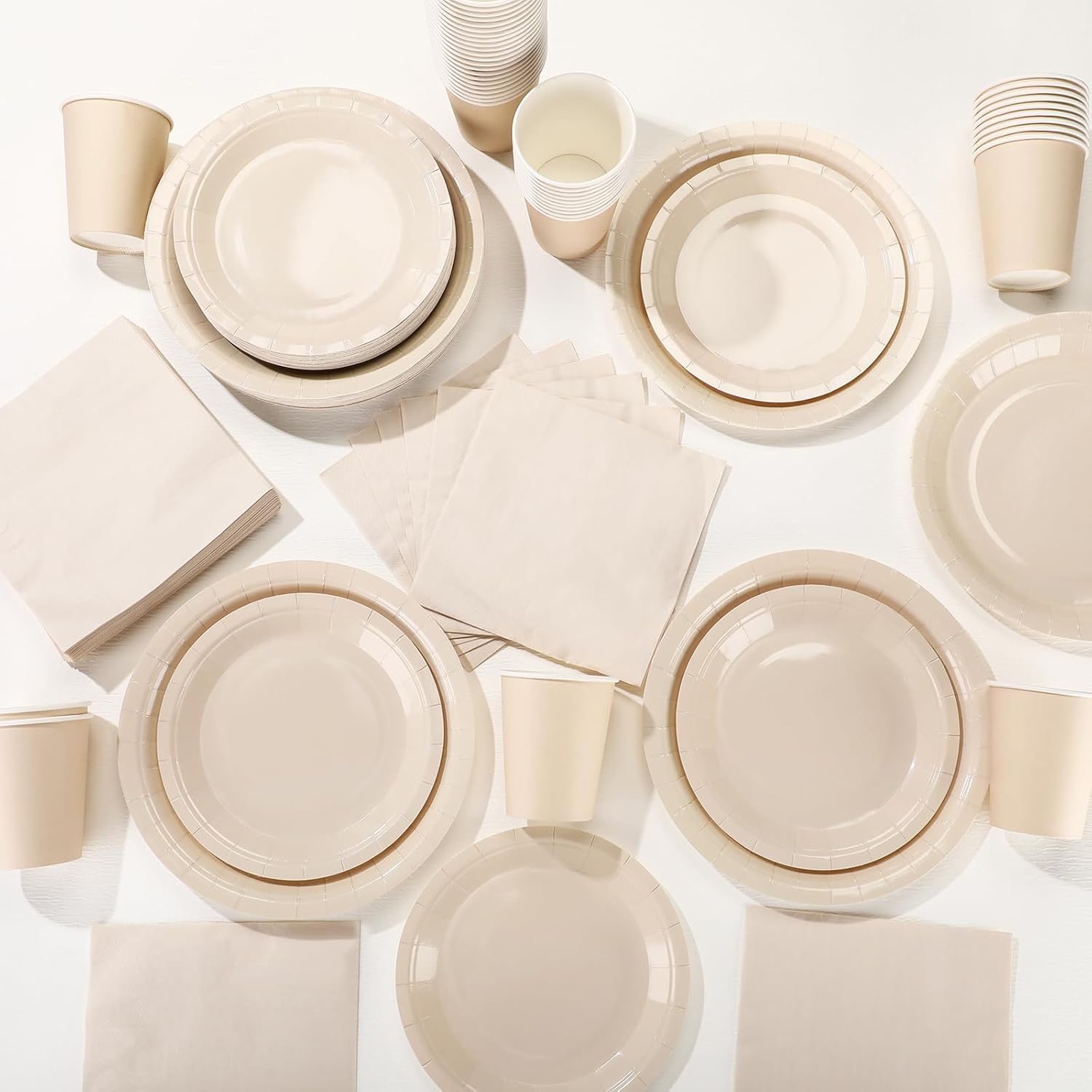 Tioncy 200 Pcs Ivory Disposable Paper Plates Cups and Napkins Party Supplies Serve 50 Guests Disposable Paper Dinnerware Set for Birthday Wedding Baby Shower Family Picnic