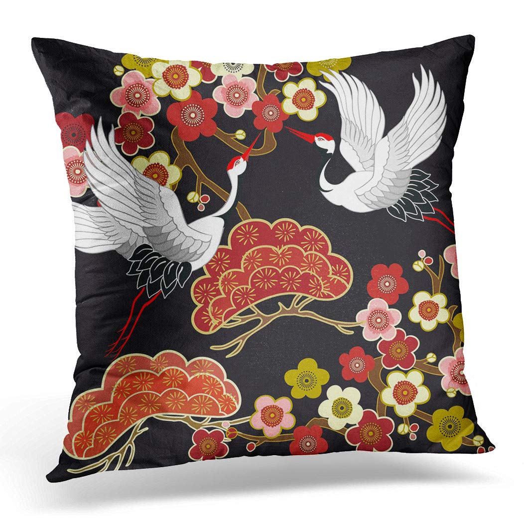 Federa per cuscino astratta con uccelli etnici esotici animali per soggiorno con piante floreali retrò decorative quadrate, per letto e divano, 40 x 40 cm