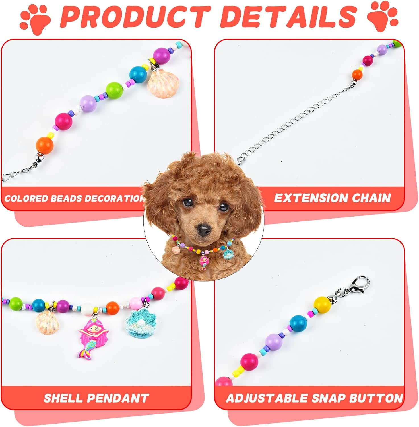 Colorful Pearl with Cute Blue Mermaid Pendant Necklace - Adjustable Pet Dog Cat Collar for Girl Puppy Kitten Birthday Party Dress Up Accessories with Gift Box (S,7-11 inches) image 3