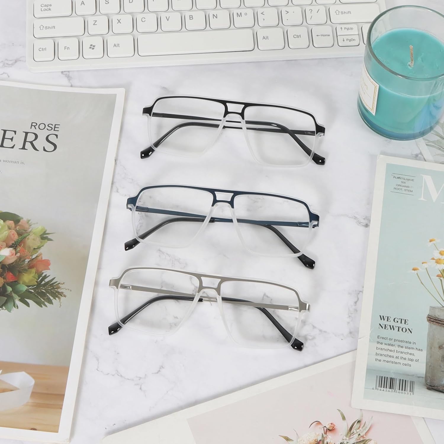 MMOWW 3 Pack Retro Aviator Reading Glasses for Men Women Square Blue Light Blocking Readers Spring Hinges - Image 7