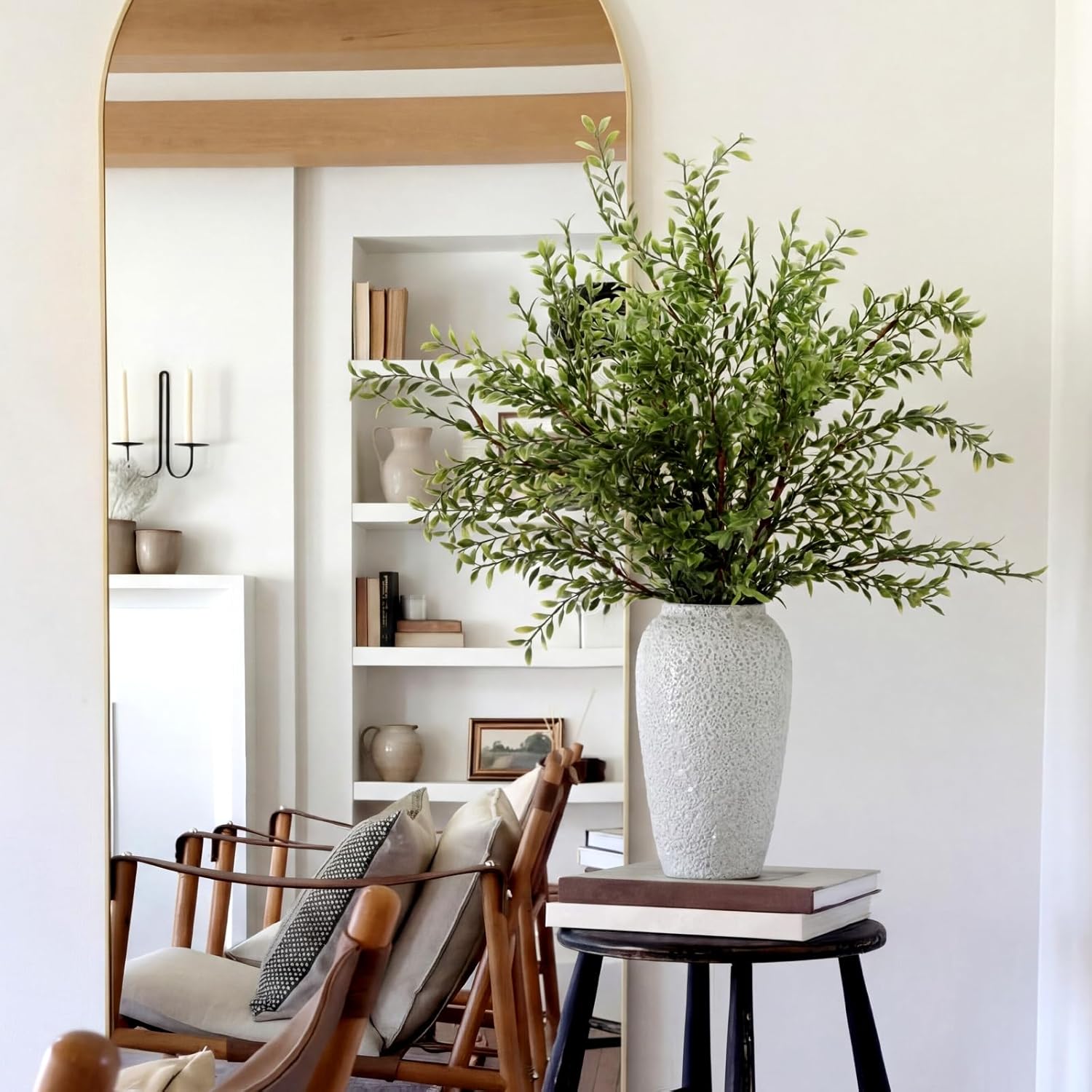 Suncalla 3 Pack 43" Artificial Eucalyptus Branches for Spring Home Decor, Tall Faux Greenery Stems for Vases, Centerpieces, Wedding Arrangements, Table Displays, Farmhouse Modern Floral Decorations