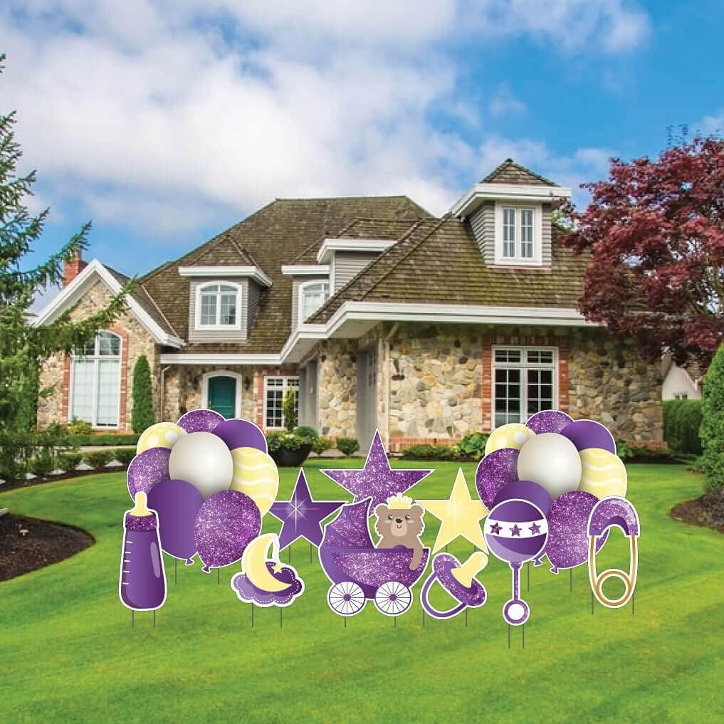 VictoryStore Yard Decorations Sparkle Baby Yard Card Flair & Accessories 11 Pc Set, Includes Stakes (Purple 19591)