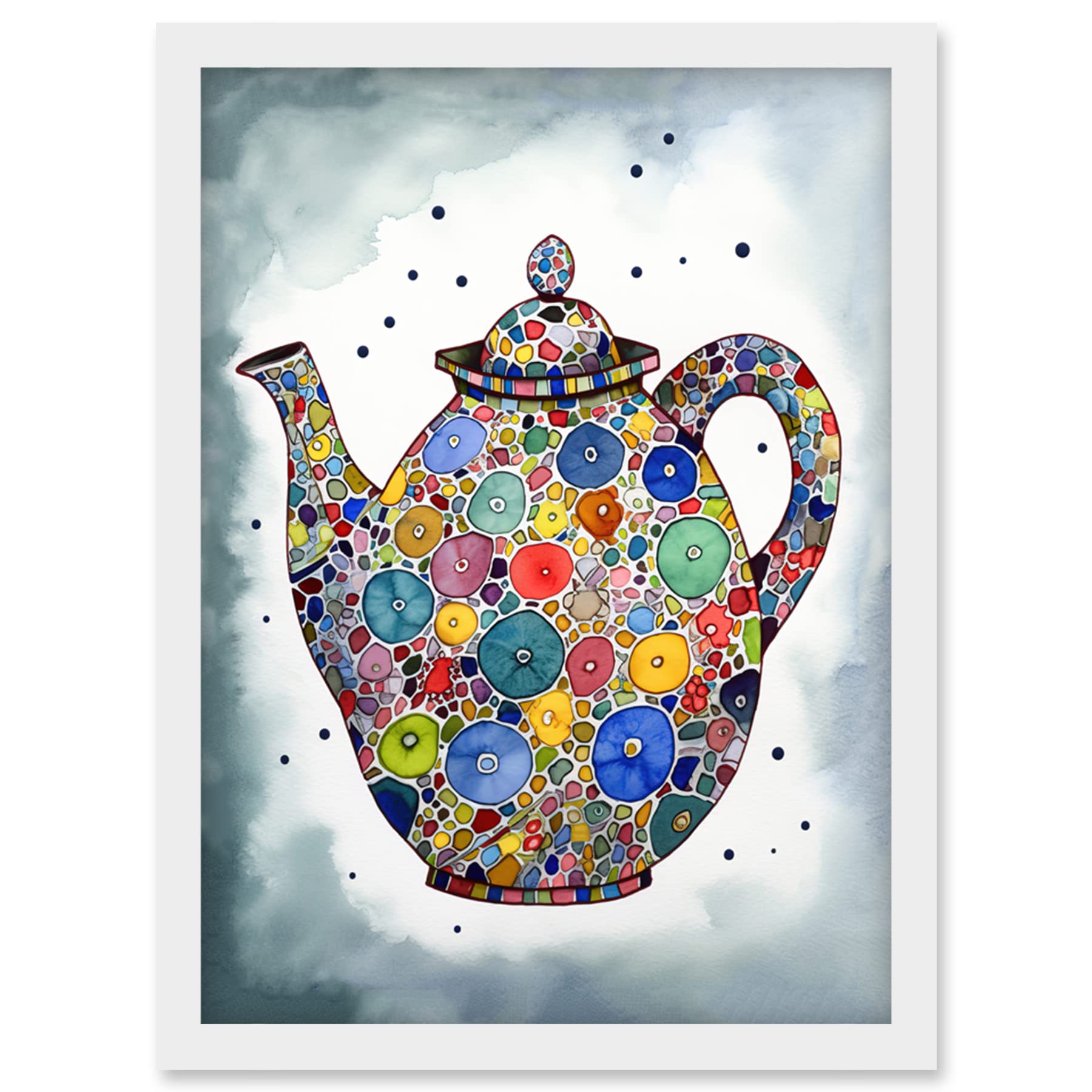 Artery8 Colourful Teapot Folk Art Kitchen Artwork Framed Wall Art Print A4