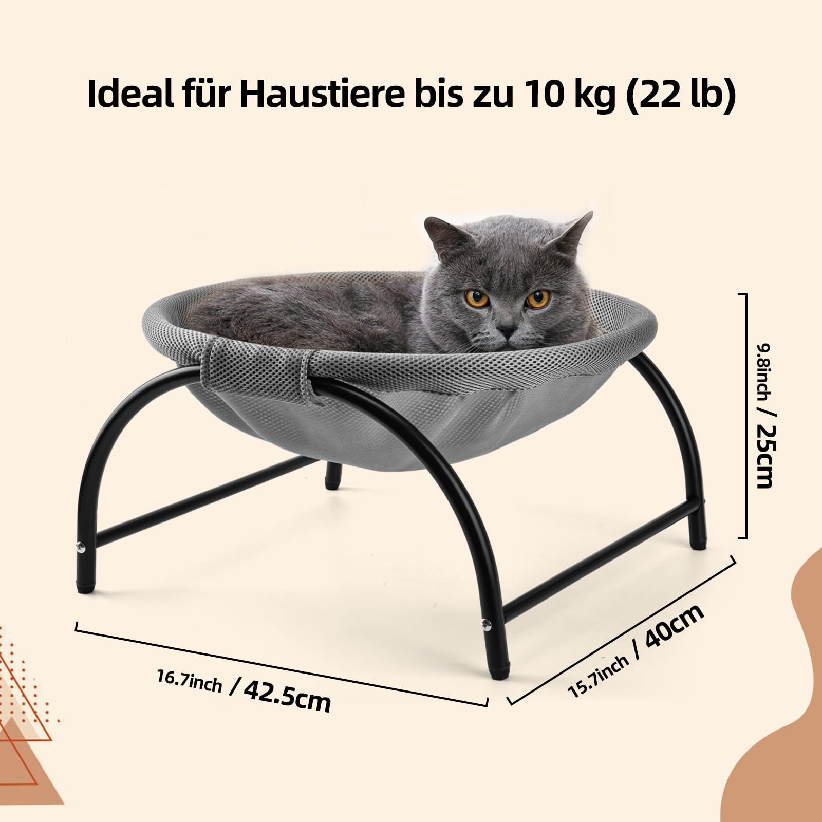 LIFLIX Hamaca elevada para gatos, cama elevada con red extraíble y lavable, para interior y exterior, color gris