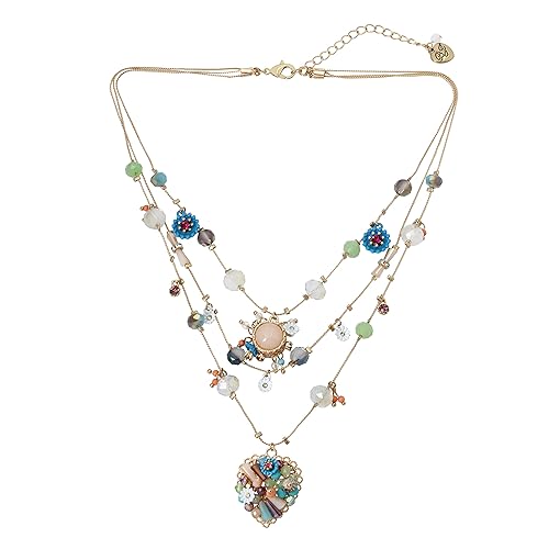 Betsey Johnson Womens Butterfly Charms Layered Necklace - Heart Charms Multi/Gold - One Size