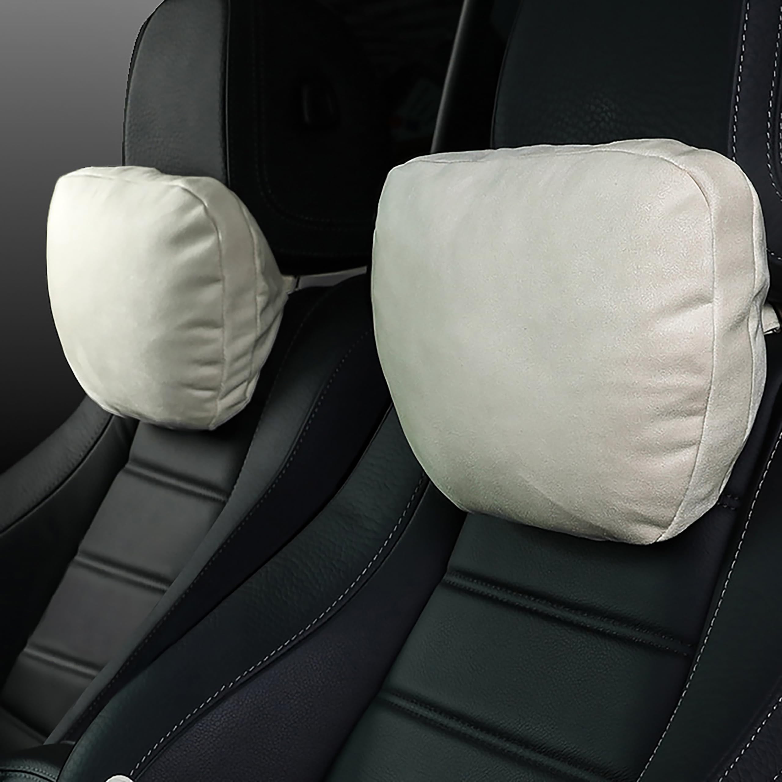 Cojin Reposacabezas Coche,Almohadilla Auto,cojín Cabeza,cojin Cervical automóvil,Gamuza de súper Fibra,poliéster Vegetal,30x19cm,Recargable y Ajustable(Blanco Marfil,Almohadilla 2ps)