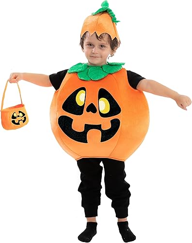 Miniatura 10 de Spooktacular Creations Disfraz de calabaza de Halloween para niños con cesta para disfraz de Halloween, fiesta de calabaza