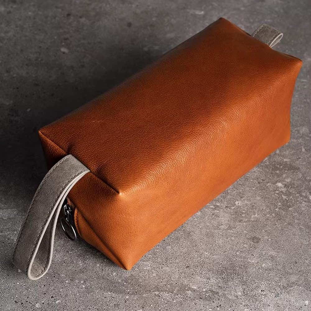 Neceser de Cuero for Hombres - Organizador de artículos de tocador for Ducha de baño - Neceser de Maquillaje cosmético for Mujeres(Brown)
