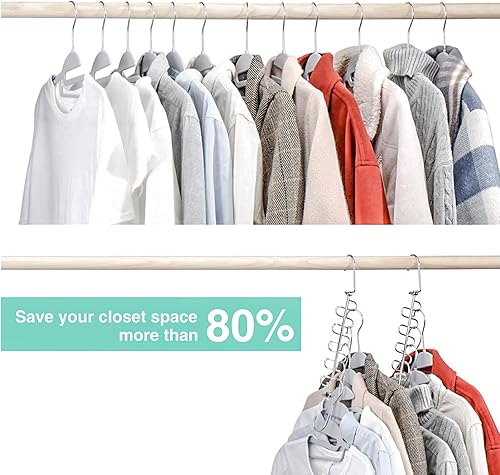 Miniatura 2 de KLEVERISE - Paquete de 12 perchas de metal que ahorran espacio, perchas de acero inoxidable que ahorran espacio para ropa, en cascada mágica, ahorro