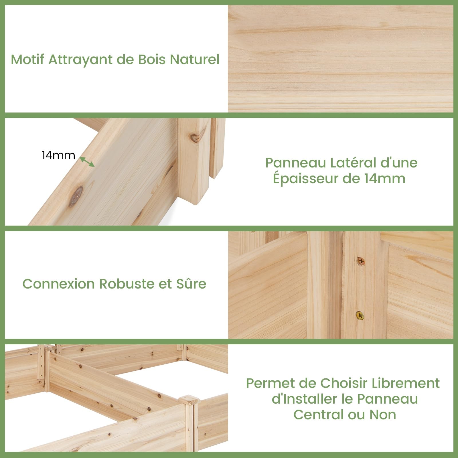 RELAX4LIFE Jardinère Surélevé en Bois avec 3 Treillis, 2 Bacs à Plantes Carré Potager surélevé Extérieur 2.2X 1.2x1.1M, Bac à Plantes Surélevé sans Fond pour Fruits Légumes Fleurs Herbes, KX8439FR
