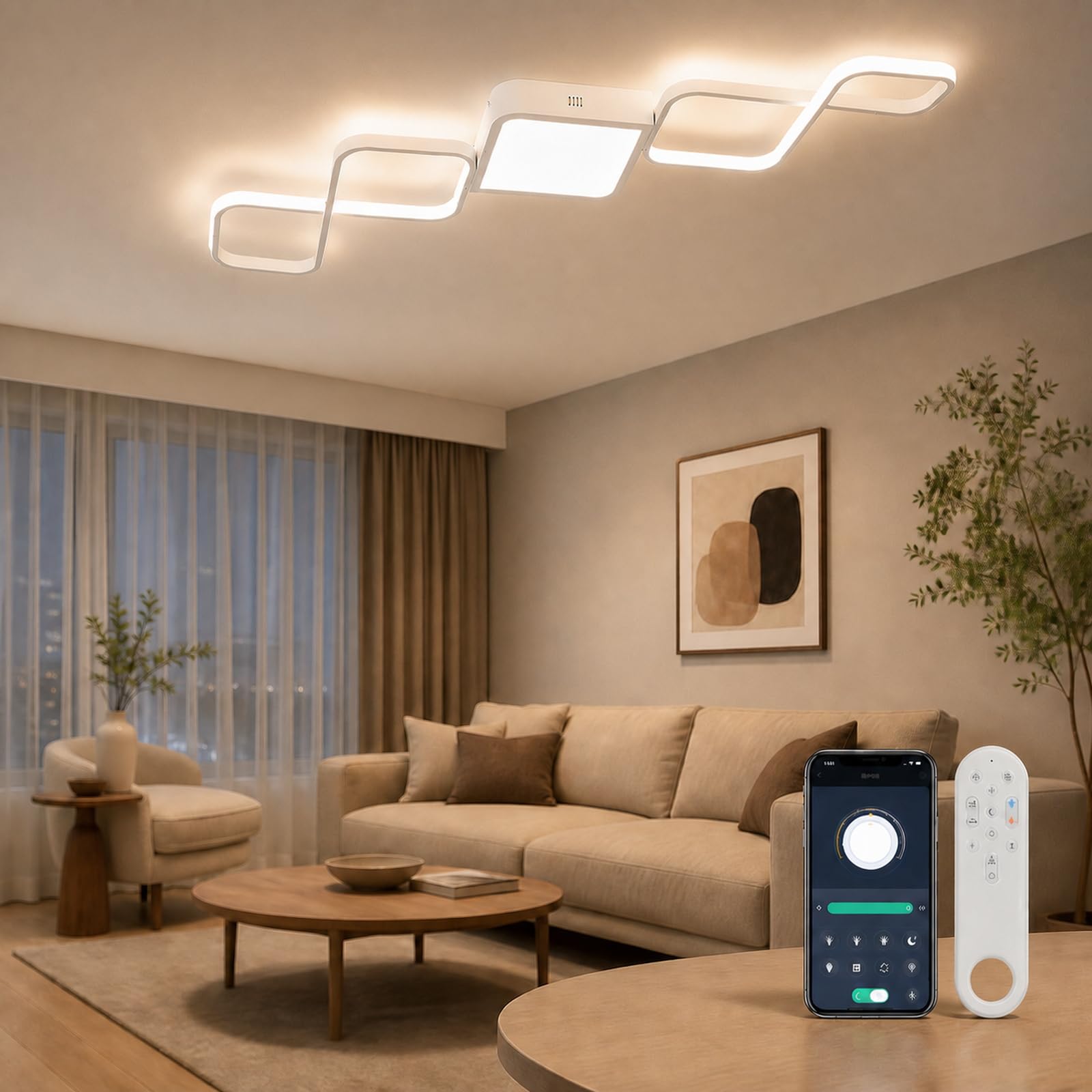 OTREN Plafoniera LED Soffitto Dimmerabile con Telecomando 54W 112cm