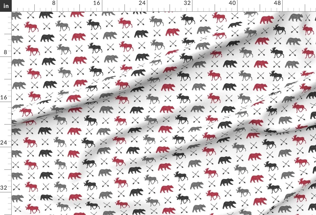 Spoonflower Fabric - Moose Bear Arrows Happy Camper Black Red Woodland Boy Printed on Upholstery Velvet Fabric Fat Quarter - Upholstery Home Decor Bottomweight Apparel