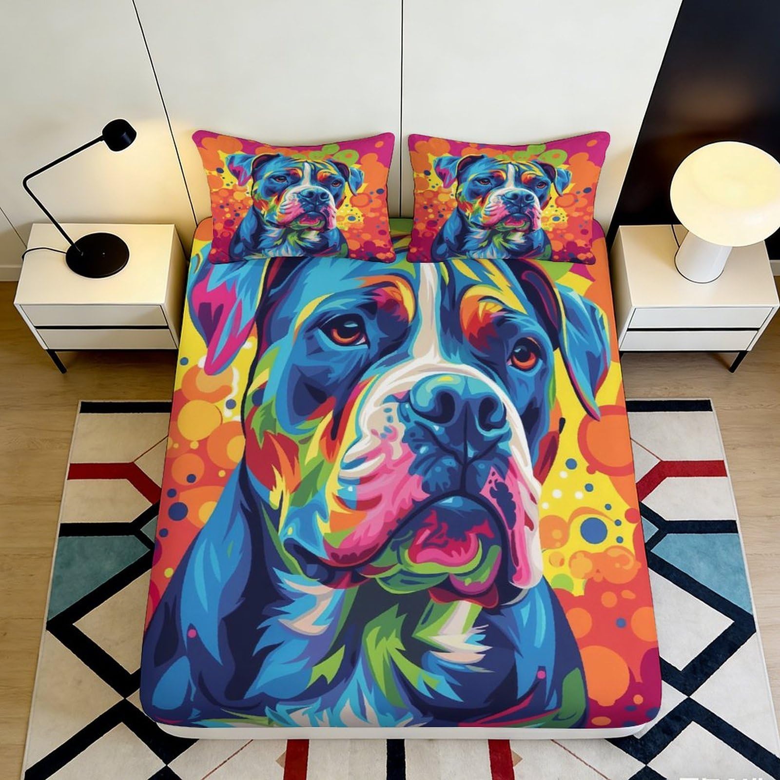 Kzqnxhjprl Style-9 3D Printed Colorful Dog Art Fitted Sheet Microfiber Bedroom Decor Bed Cover For Adult Teen Mattress Protection 90X200x25cm
