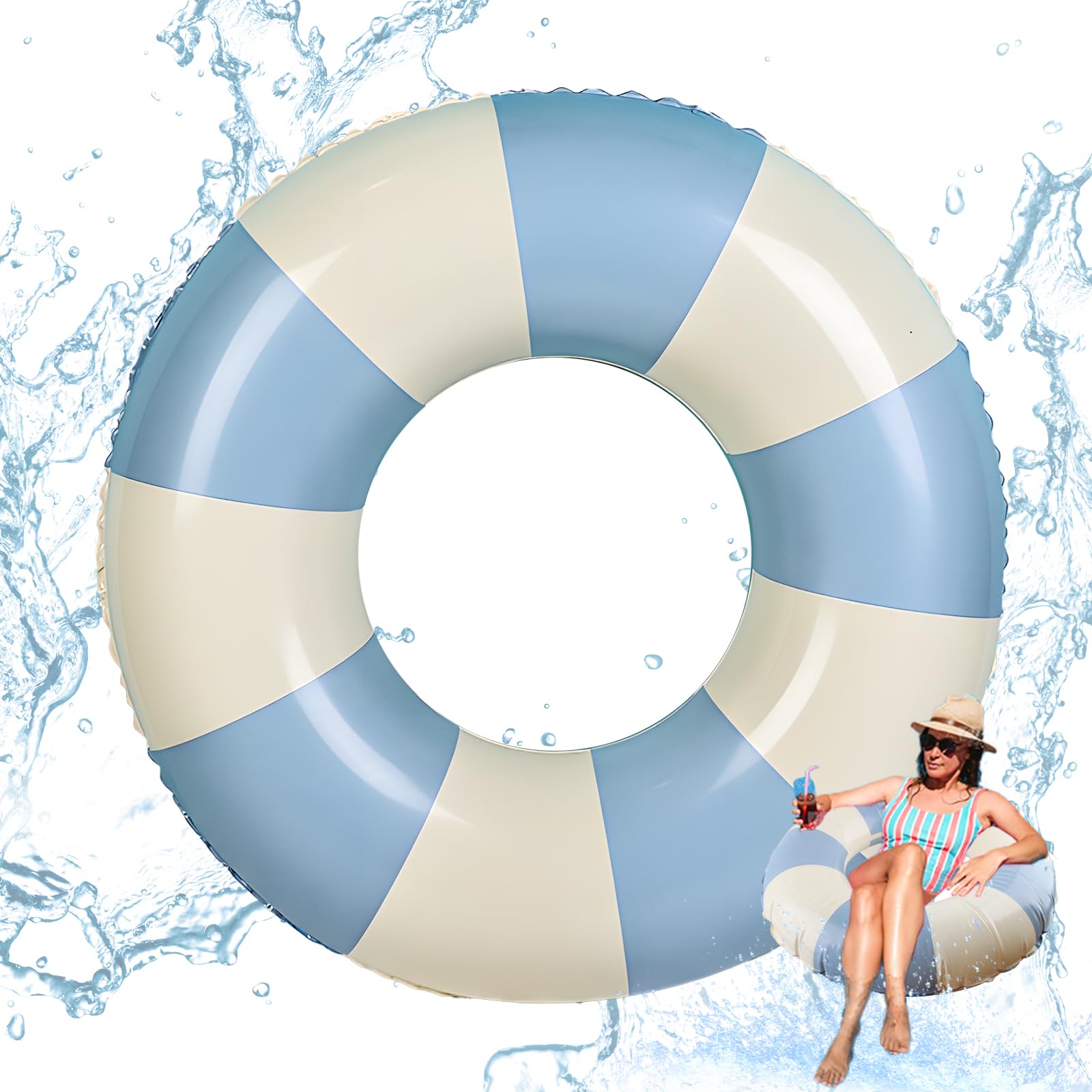 Flotador, RosyFate Anillo de Natación Azul, Anillo de Natación Simple a Cuadros, Flotadores Piscina, Ø 75 CM, para Decoraciones de Fiestas en la Piscina, Playa, Accesorios para Fiestas Al Aire Libre.