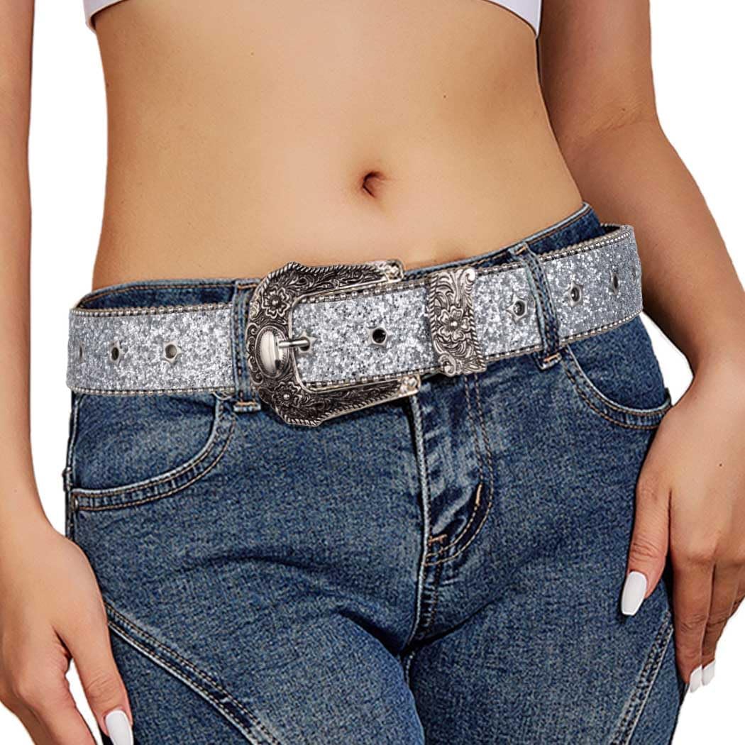 Rhinestones Western Belt Punk Embossed Buckle Belts Star Black Waist Belt Bling Diamond Leather Belts for Women - Image 2
