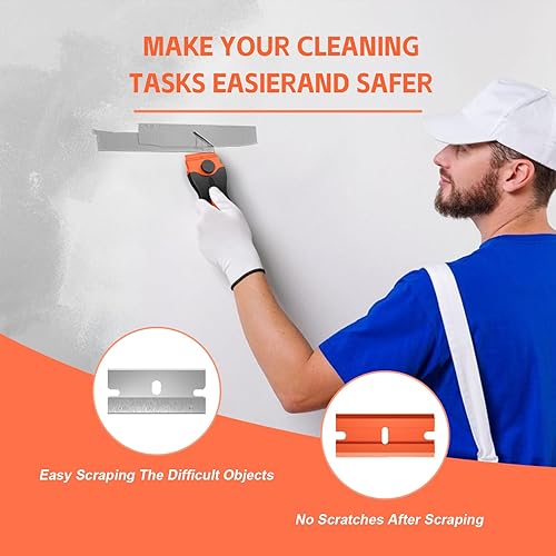 Miniatura 2 de Juego de 3 piezas de raspador de cuchilla de afeitar, incluye 30 cuchillas de plástico y 30 de metal, herramienta multiusos para vidrio, estufa,