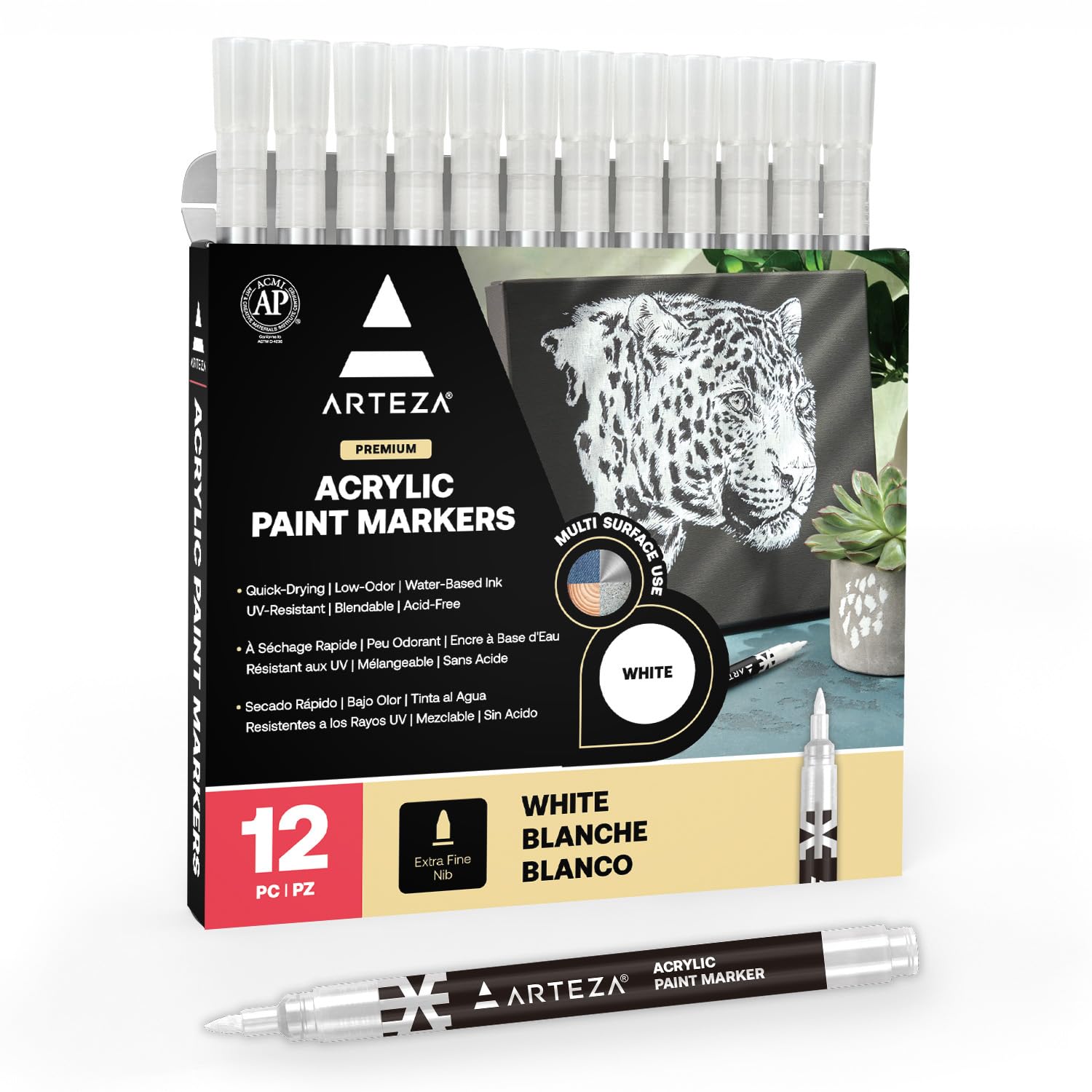 Black And White Acrylic Paint Pens 12 Dual Tip Marker For Wood Rock Glass - View #8