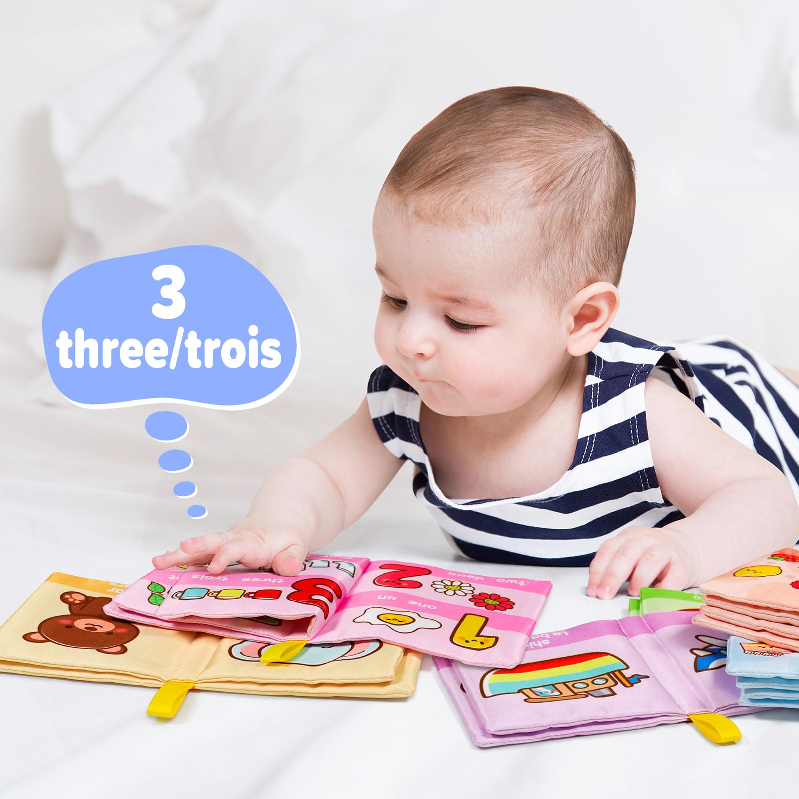 Dr.Rapeti Lot de 6 Livre Bebe en Tissu Doux n Français, Livres D'éveil, Livres en Tissu Doux pour bébé, Jouet Educatif Sonore Book, Bebe Livre Sensoriel pour Enfants Bambin Bébé