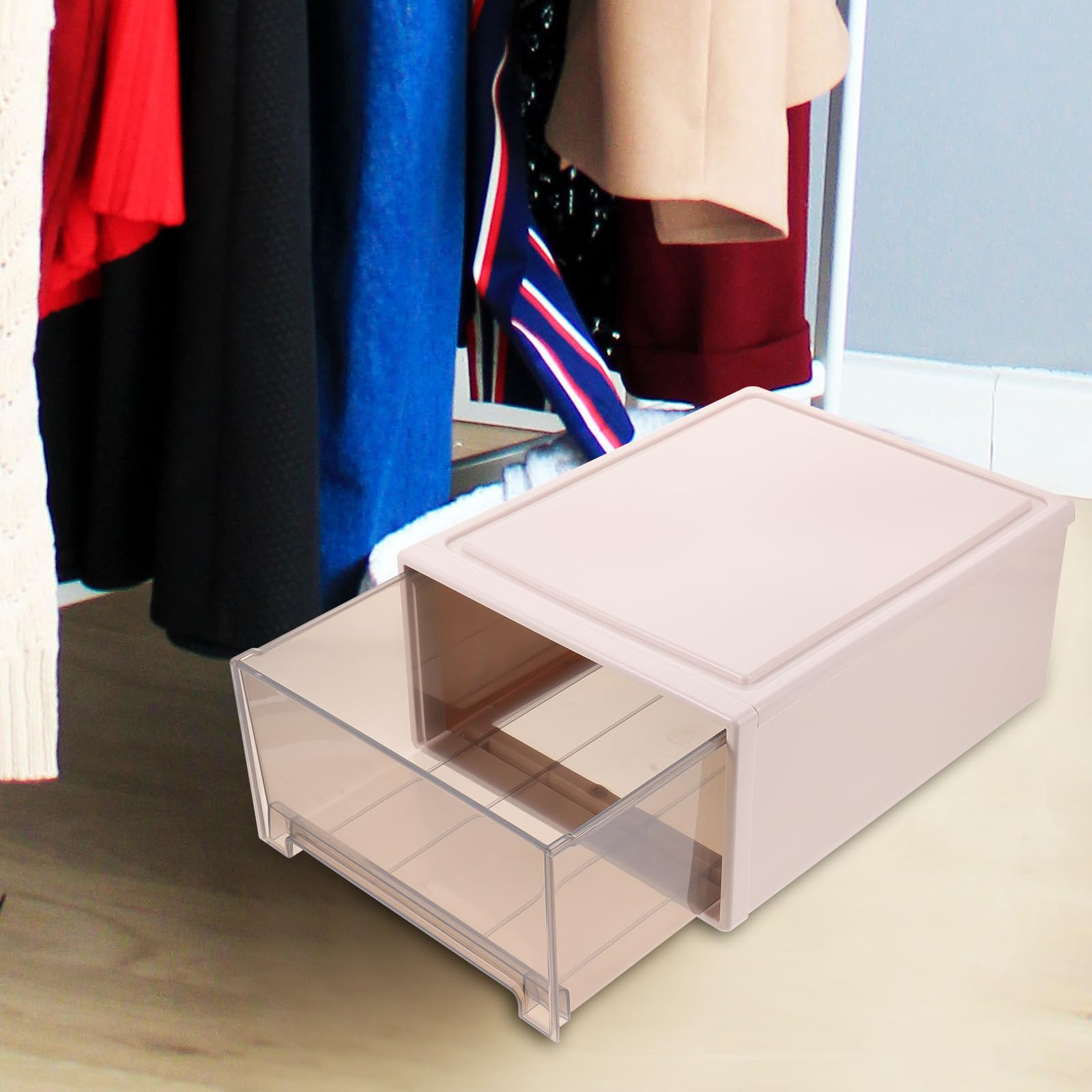 Caja de Almacenamiento Diseño Simple y Ligero Marrón de Plástico Gran Capacidad para Ropa Interior y Calcetines para Uso Práctico Hogar