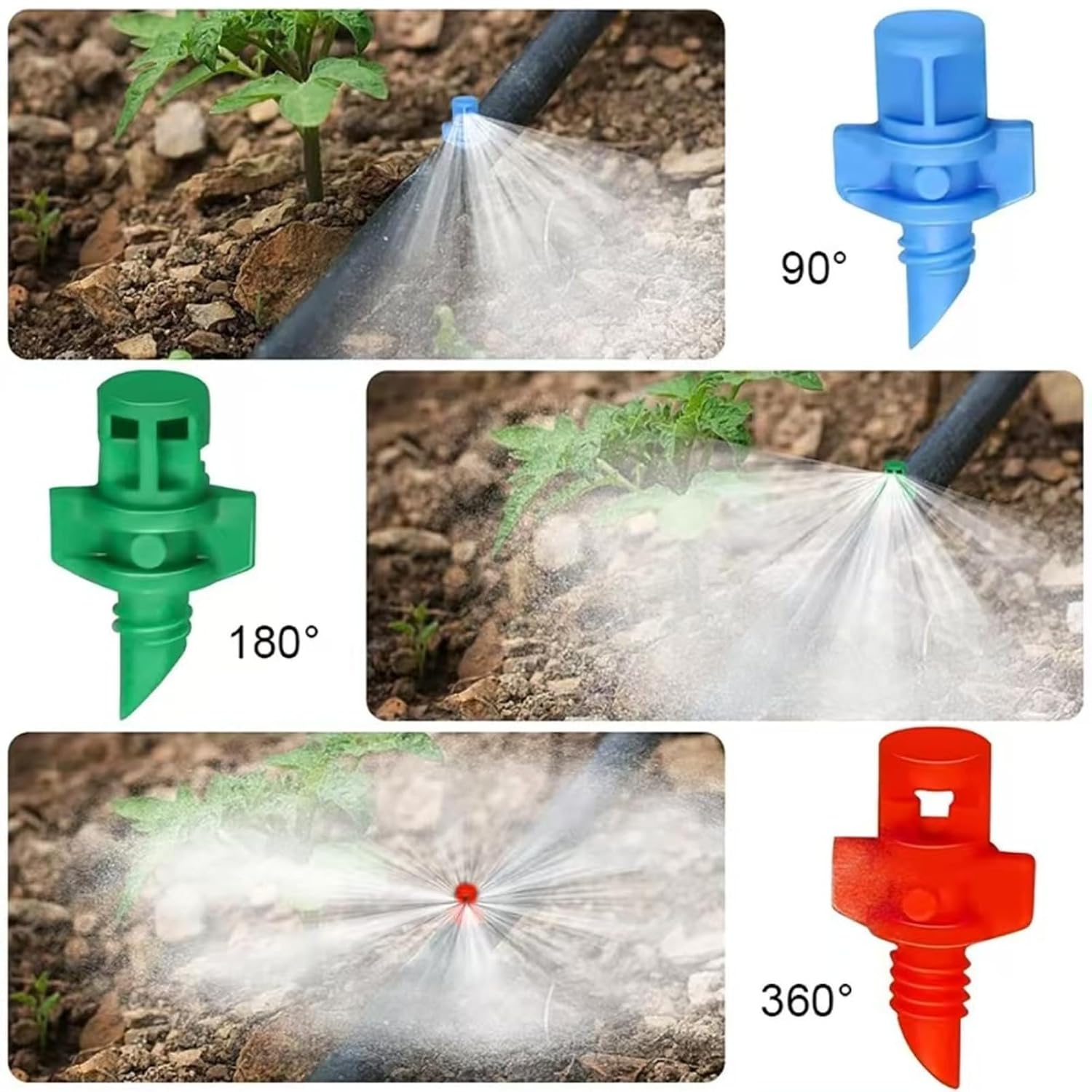Drip Irrigation Emitters, 20PCS 180-Degree Drip Irrigation Sprinkler Heads with Ground Insert, Drip Sprayer Irrigation System for Garden, for 1/4inch Drip Irrigation Tubing
