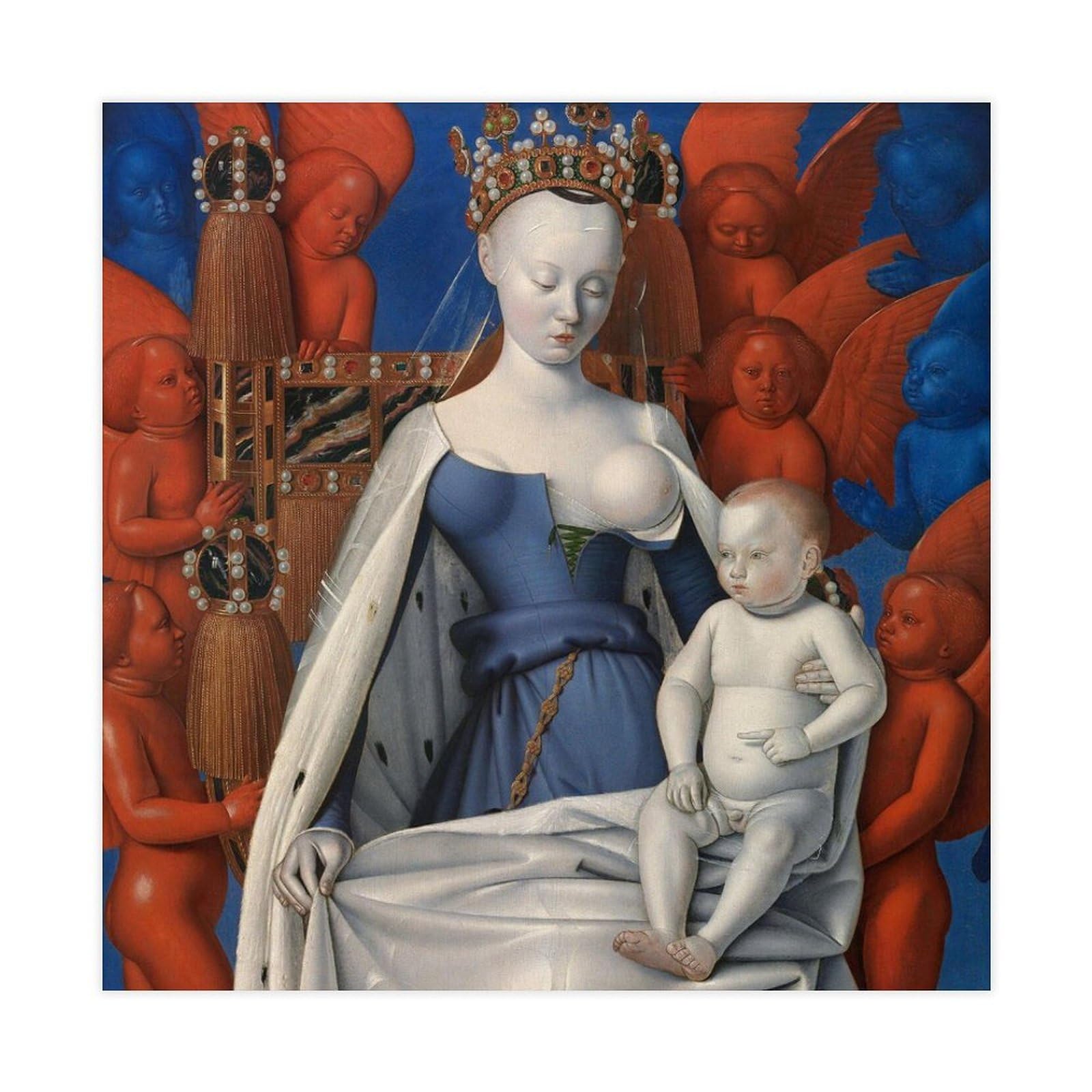 ANFOTCM Jean Fouquet, Madonna rodeada de serafines y querubines, póster impreso para habitación de adolescentes y niños, lienzo de 70 x 70 cm