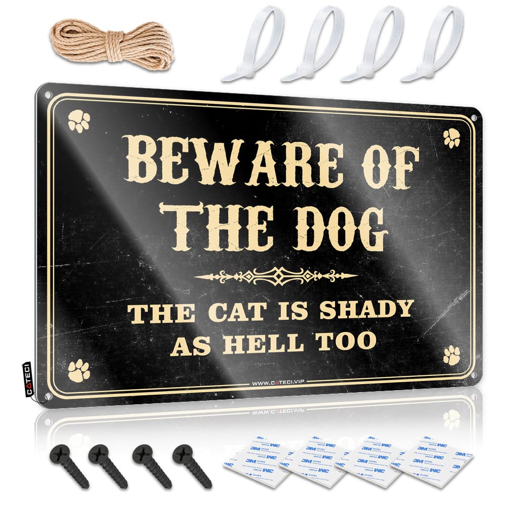 Funny Signs For Home Decor Beware Of Dog The Cat Is Shady As Hell Too Tin Sign Bar Sign For Outdoor Bar In Home Bar Signs(20X30CM)